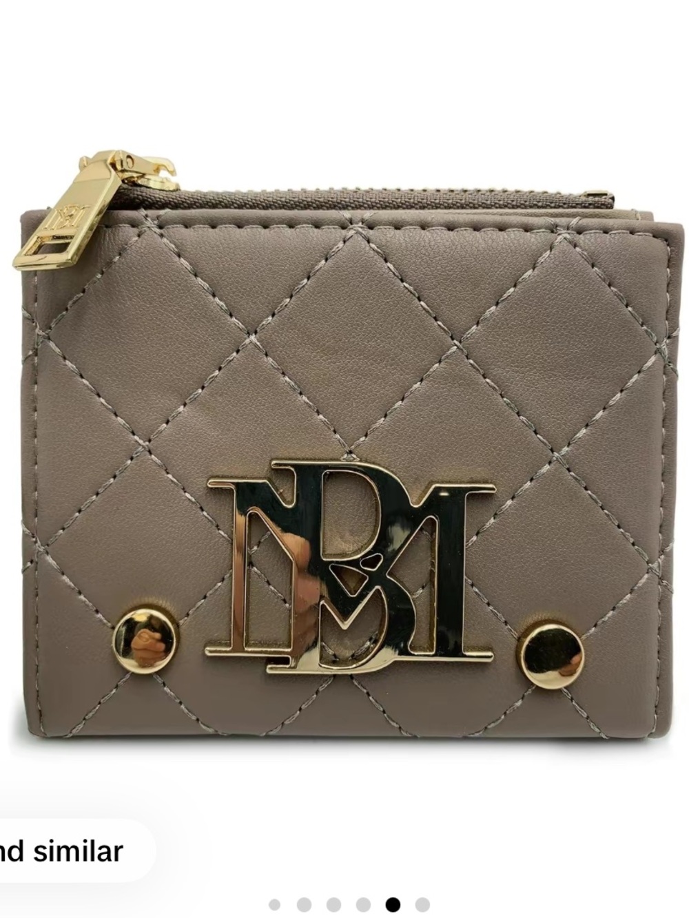 Badgley Mischka Taupe Quilted Card Holder with Gold Hardware